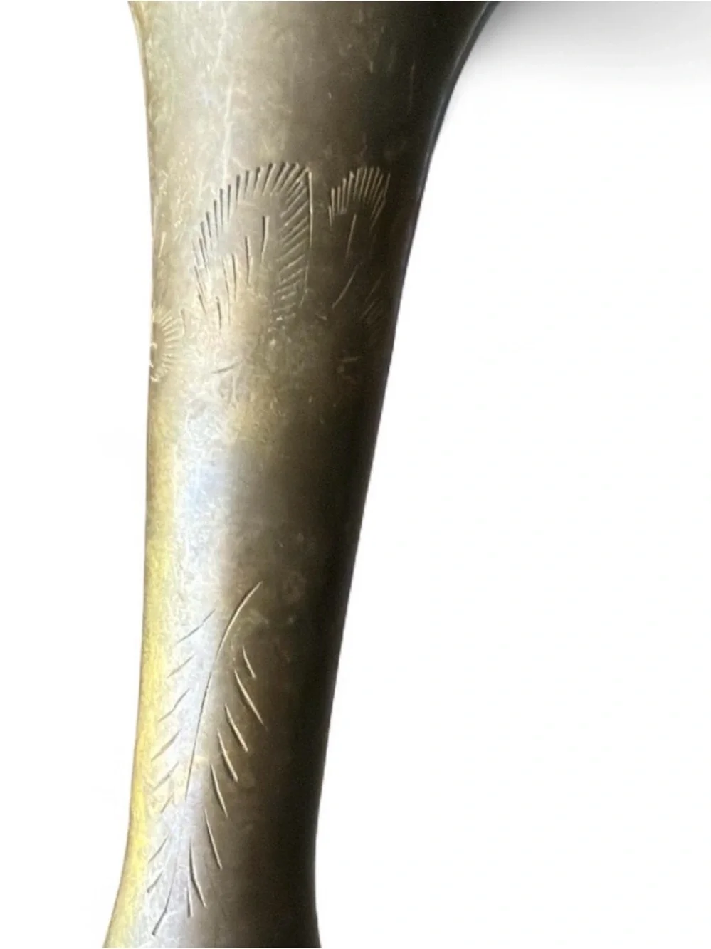 Vintage Hand-Etched Brass Trumpet Vase 8” Tall Boho Global Decorative Bud Vase